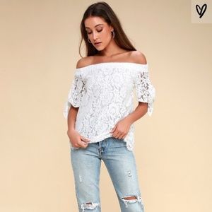 Worn once - lulus off shoulder white lace top